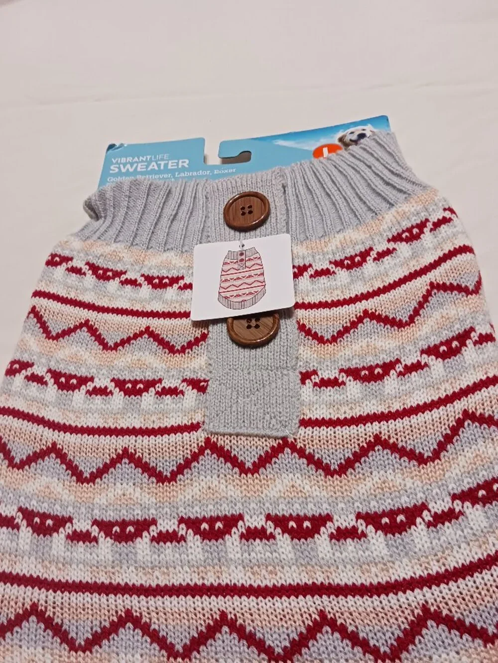 **L** Vibrant Life Dog Sweater Gray /RED 100% Acrylic
